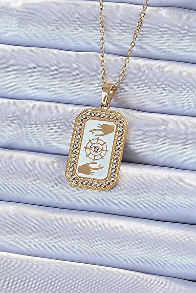 özssa 316L Steel Chain Gold Color Enamel Zircon Stone Eye Figure Tarot Necklace