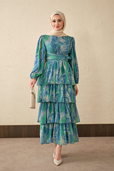 LOCCO Γυναικείο φόρεμα σιφόν με λεπτομέρειες σε στρώσεις, με ζώνη και επένδυσ...