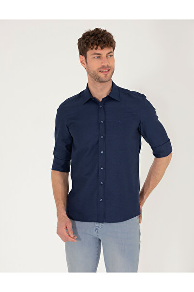 Pierre Cardin Μπλε Σκούρο Πουκάμισο Oxford Στενής Γραμμής 50268227-VR033