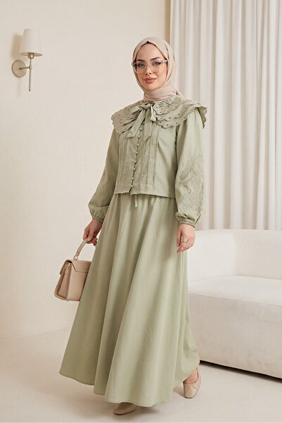 Modamorfo Wide Collar Tie-Down Sleeve Elastic Skirt Lined Poplin Suit -Çağla Y.