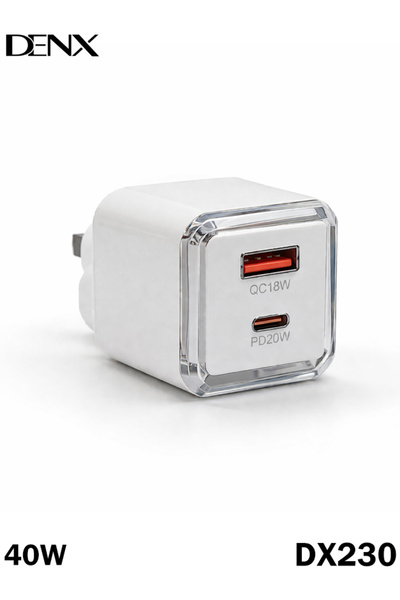 Generic شاحن سريع DX230 بقوة 40 واط بمنفذين USB-C PD20W و USB-A QC18W، محول ح...