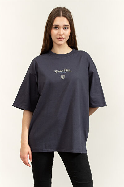 Calvin Klein Short Sleeve Oversize Ck Ny Women's Navy Blue T-Shirt Lv047E232G...