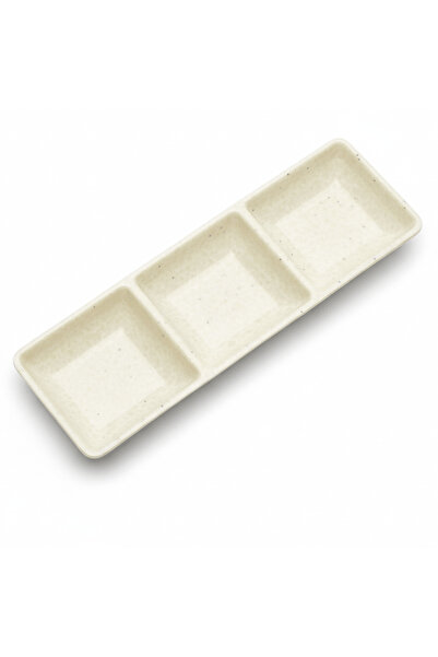 AKDC Cream Speckled Melamine Rectangle 3 Portion Sauce Bowl 3.5 Inch Triple S...