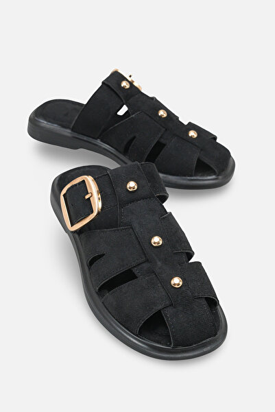 Solo Bag Γυναικείες μαύρες σουέτ παντόφλες Sabo με αγκράφα, άνετες και κομψές...