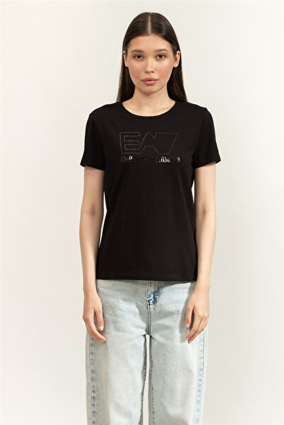 EA7 Kadın Bisiklet Yaka T-Shirt Siyah