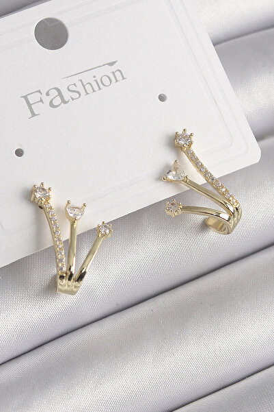 özssa Brass Gold Color Zircon Stone Women's Earrings