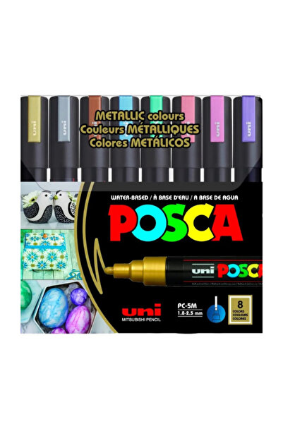 Uni Posca PC- 5M Markör Kalem 8'li Set Metalik Renkler