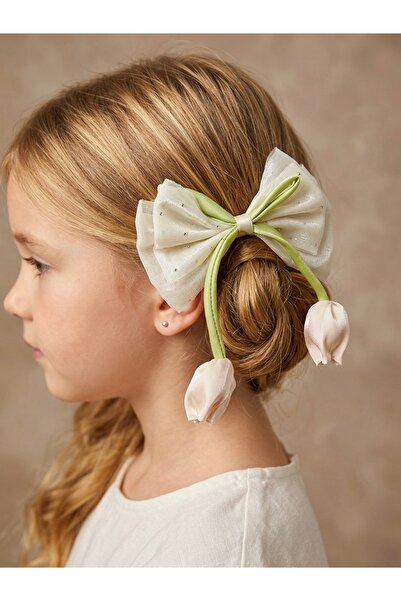 moimaaksesuar Girl's Tulip Figured Bow Hair Clip – Stylish Clip with Stone De...
