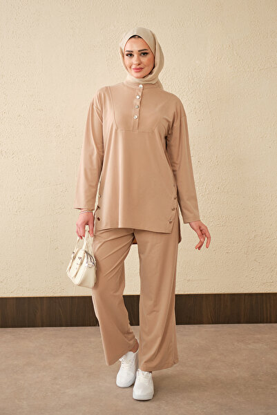 LOCCO Γυναικείο κοστούμι με μισό κουμπί και λεπτομέρεια στον κουμπωτόμηκο, βιζόν