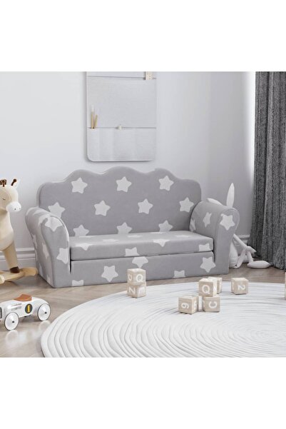 vidaxl Καναπές/Κρεβάτι Παιδ. Διθέσιος Αν. Γκρι Μαλακό Βελουτέ