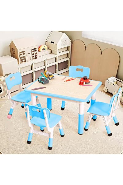 Garvee Kids Table & Chairs Set (4-Piece) Height Adjustable - 32" Wipe-Clean C...
