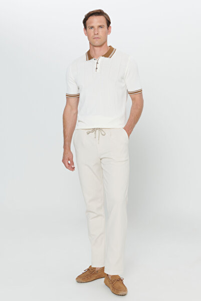 ALTINYILDIZ CLASSICS بنطلون رجالي من القطن البيج بقصة ضيقة وجيوب جانبية وخصر ...