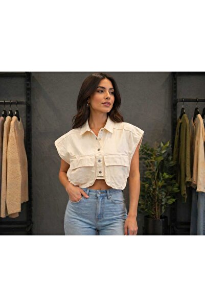 b buhari bykoc Δερμάτινο γιλέκο με γιακά πόλο, διπλές τσέπες και κουμπιά