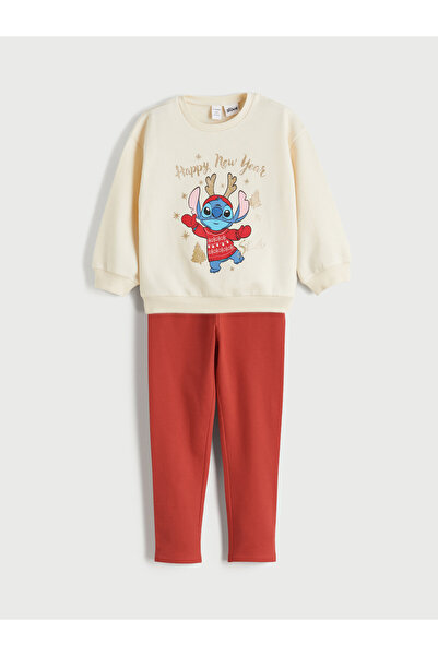 LC Waikiki Crew Neck Stitch Printed Girls' Sweatshirt and Leggings