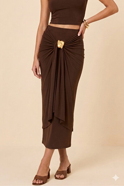 CNG MODA Χρυσή φούστα με επένδυση με αγκράφα