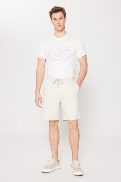 ALTINYILDIZ CLASSICS Ανδρικό μπεζ βαμβακερό σορτς στενής εφαρμογής με πλαϊνές...