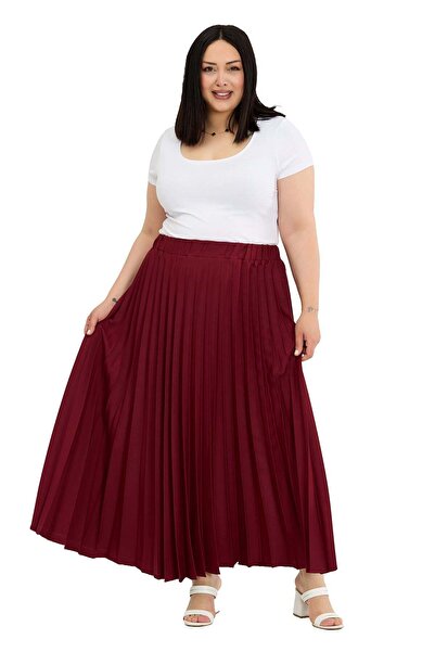 DISENTIS MODEST Μεγάλο μέγεθος, ελαστική μέση, πλισέ μακριά μπορντό φούστα