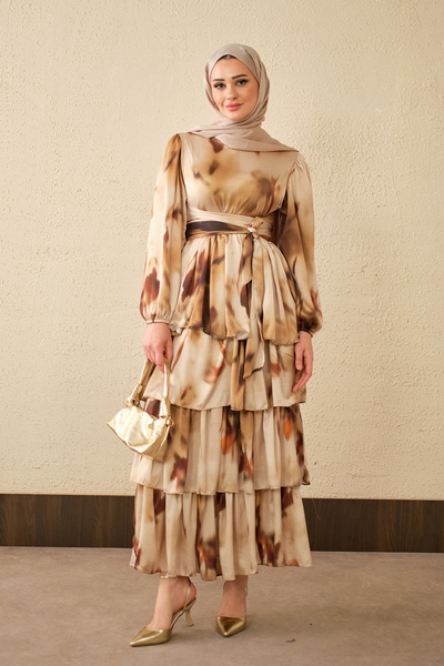 LOCCO Γυναικείο φόρεμα με έθνικ σχέδιο και δέσιμο στην πλάτη, λαδί πράσινο