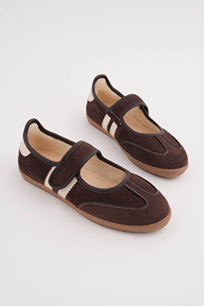 RoseVeno Γυναικεία παπούτσια μπαλαρίνας σε καφέ χρώμα με Velcro Mary Jane Dai...