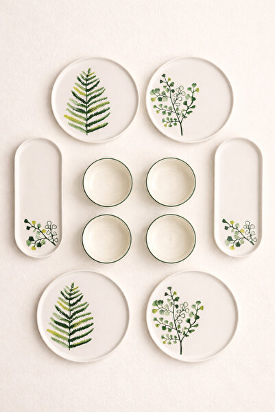 Tutku Home Green Flowers Serisi 10 Parça 4 Kişilik Kahvaltı Takımı