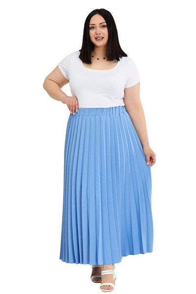 DISENTIS MODEST Μεγάλο μέγεθος, ελαστική μέση, πλισέ μακριά μπλε φούστα