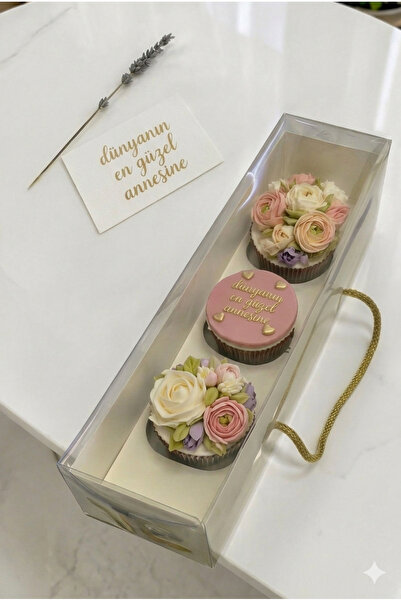 Ege Concept Life 3'lü Set 3 Bölmeli Şeffaf Kapaklı Cupcake Kutusu - 10x28x9 c...