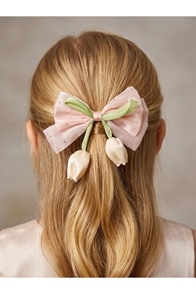 moimaaksesuar Girl's Tulip Figured Bow Hair Clip – Stylish Clip with Stone De...