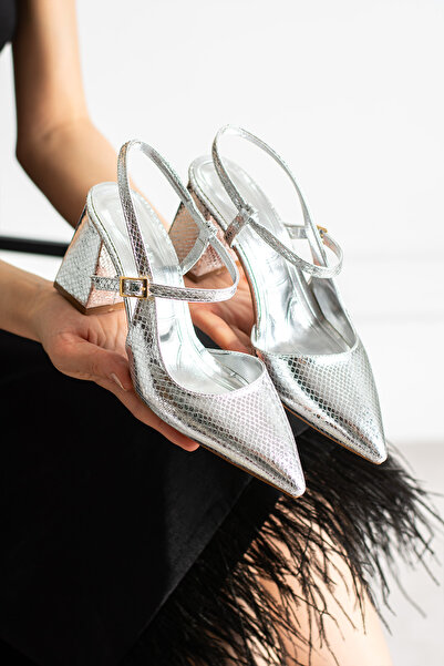 dabab shoes TAMARA Γυναικεία παπούτσια slingback με ασημί σχέδιο φιδιού, με μ...