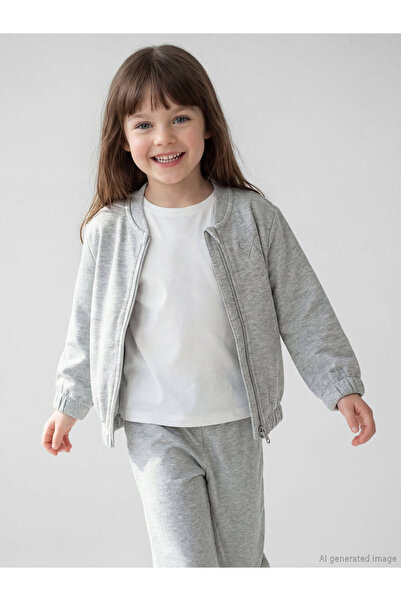 LC Waikiki College Collar Embroidered Girls' Zippered Sweatshirt