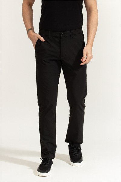 Tommy Hilfiger Men's Regular Fit Flexible Fabric Straight Leg Black Trousers