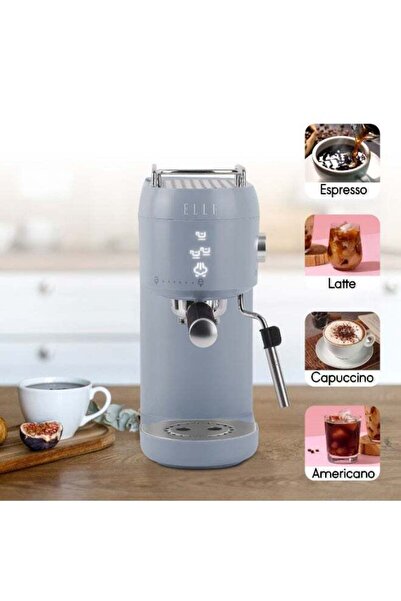 ELLE Panache Series Espresso Maker, White, 1L Water Tank, 20-Bar Pressure, Integrated Milk Frothing