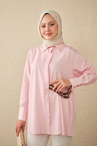 LOCCO Women's Striped Patterned Double Belted Shirt Pink