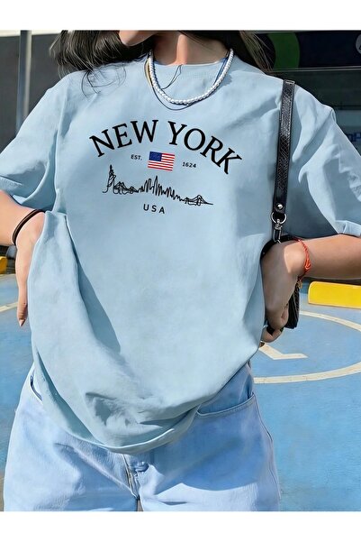 ZAVIXO ΓΥΝΑΙΚΕΙΟ Oversize Βασικό T-Shirt με Γραφικό NYC – 100% Βαμβάκι