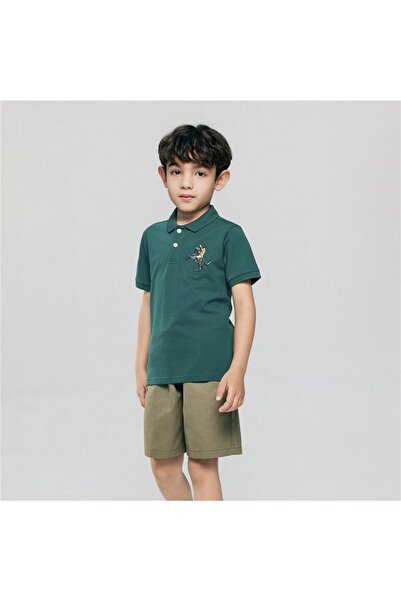Giordano قميص بولو ضيق مطرز بخطوط جريئة للأطفال