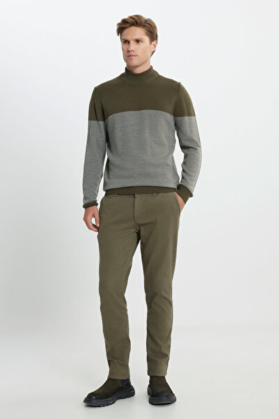 ALTINYILDIZ CLASSICS Ανδρικό χακί βαμβακερό παντελόνι με λεπτή εφαρμογή, τσέπ...