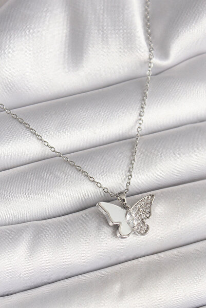 özssa 316L Steel Silver Color Chain Zircon Stone White Enamel Butterfly Model...