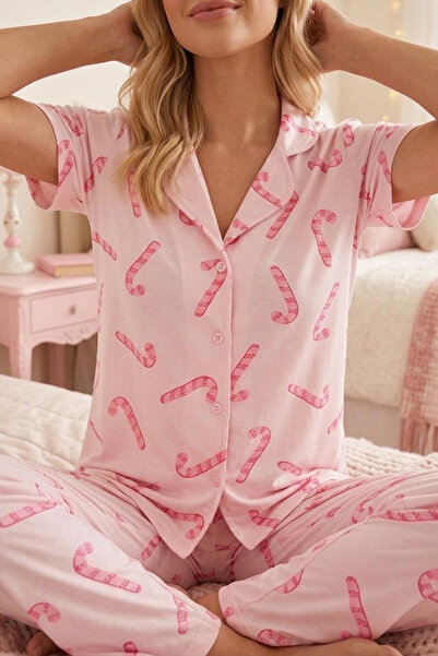 FİT WOMEN Σετ πιτζάμες με κοντό μανίκι από ύφασμα Milan με σχέδιο μπαστούνια ...