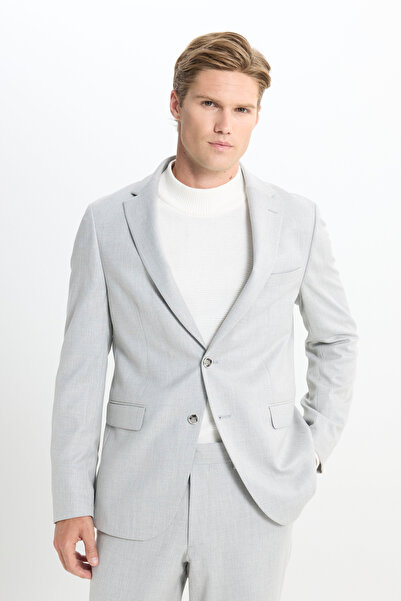 ALTINYILDIZ CLASSICS Ανδρικό ανοιχτό γκρι κοστούμι με μονό γιακά, ριγέ, με τσ...