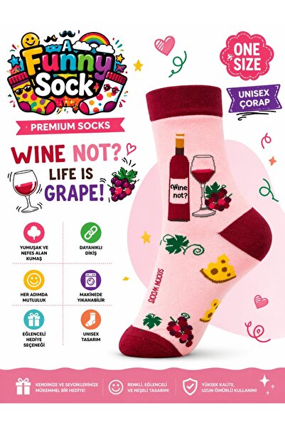 Funnysocksonline “Wine Not?” Unisex Çorap (One Size)