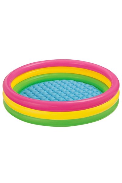 Intex Sunset Glow Baby Pool – 3-Ring Rainbow Inflatable Toddler Splash Pool with Soft Padded Floor