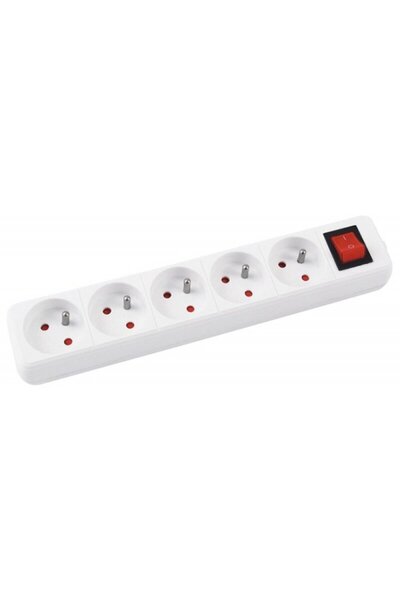 OFFICE products Prelungitor cu 5 prize, cablu 5 metri, cu intrerupator, - alb