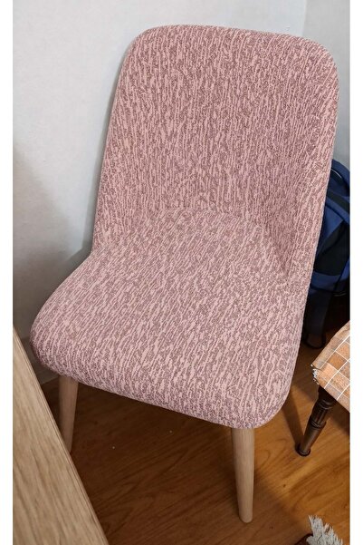 Mandaş 6LI SET Jakarlı Sandalye Kılıfı (Yaslanma Yeri Oval)-Özel Kesim-Pudra