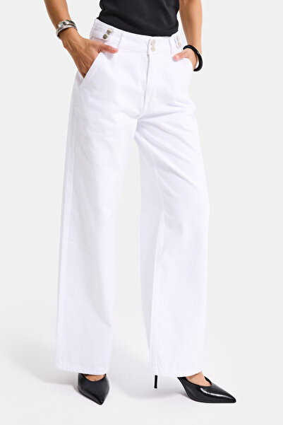 it's basic Γυναικείο λευκό τζιν παντελόνι 5s6-2 με φαρδιά μπατζάκια και λεπτο...