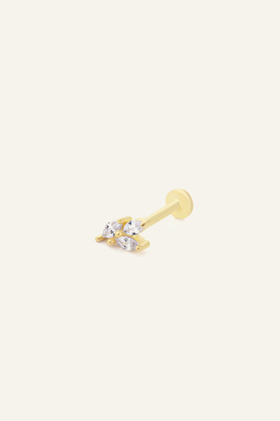 AJA Lucius Markiz Kesim Üç Taşlı Altın Tragus Kulak Piercing