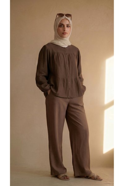 zazzia Women's Linen Muslin Palazzo No-Show Pants