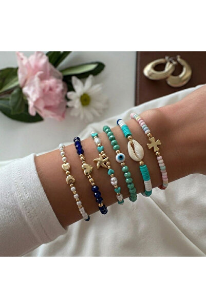 Tatra Jewellery Renkli Boncuklu Altın Detaylı Yazlık Kadın ayarlanabilir ipli...