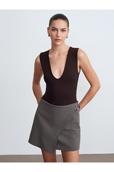 Dilvin 32835 Ολόσωμη φόρμα με λαιμόκοψη V - Σκούρο καφέ