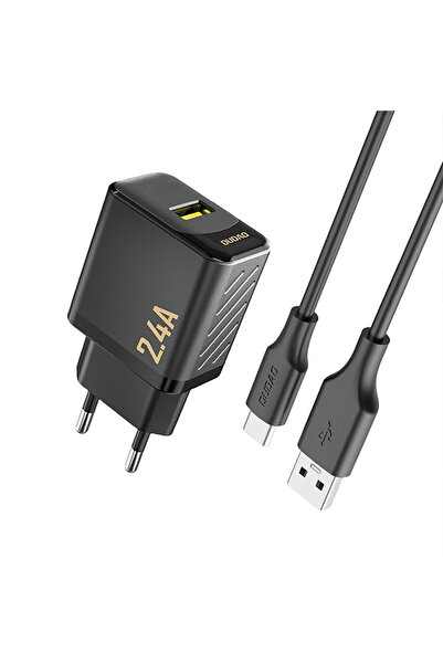 DUDAO Încărcător de perete A23TEU 2.4A GaN USB-A cu cablu USB-A - USB-C - Negru