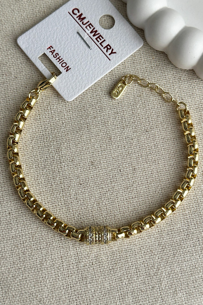 Modacaprea CM 14K Silindir Beyaz Taşlı Kadın Bileklik – 17+2 cm | Kararmaz Ka...