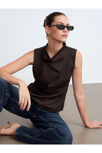 Dilvin 50539 Ντραπελινωτή Μπλούζα-Καφέ